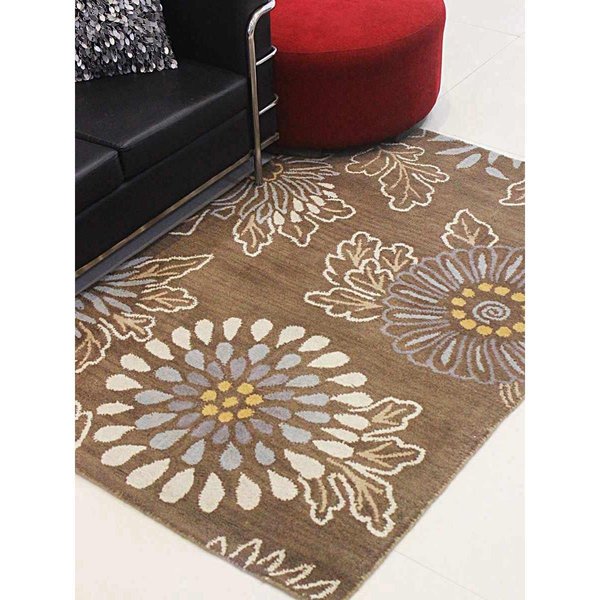 Glitzy Rugs 9 x 12 ft. Hand Tufted Wool Floral Rectangle Area RugBrown UBSK00730T0004A17